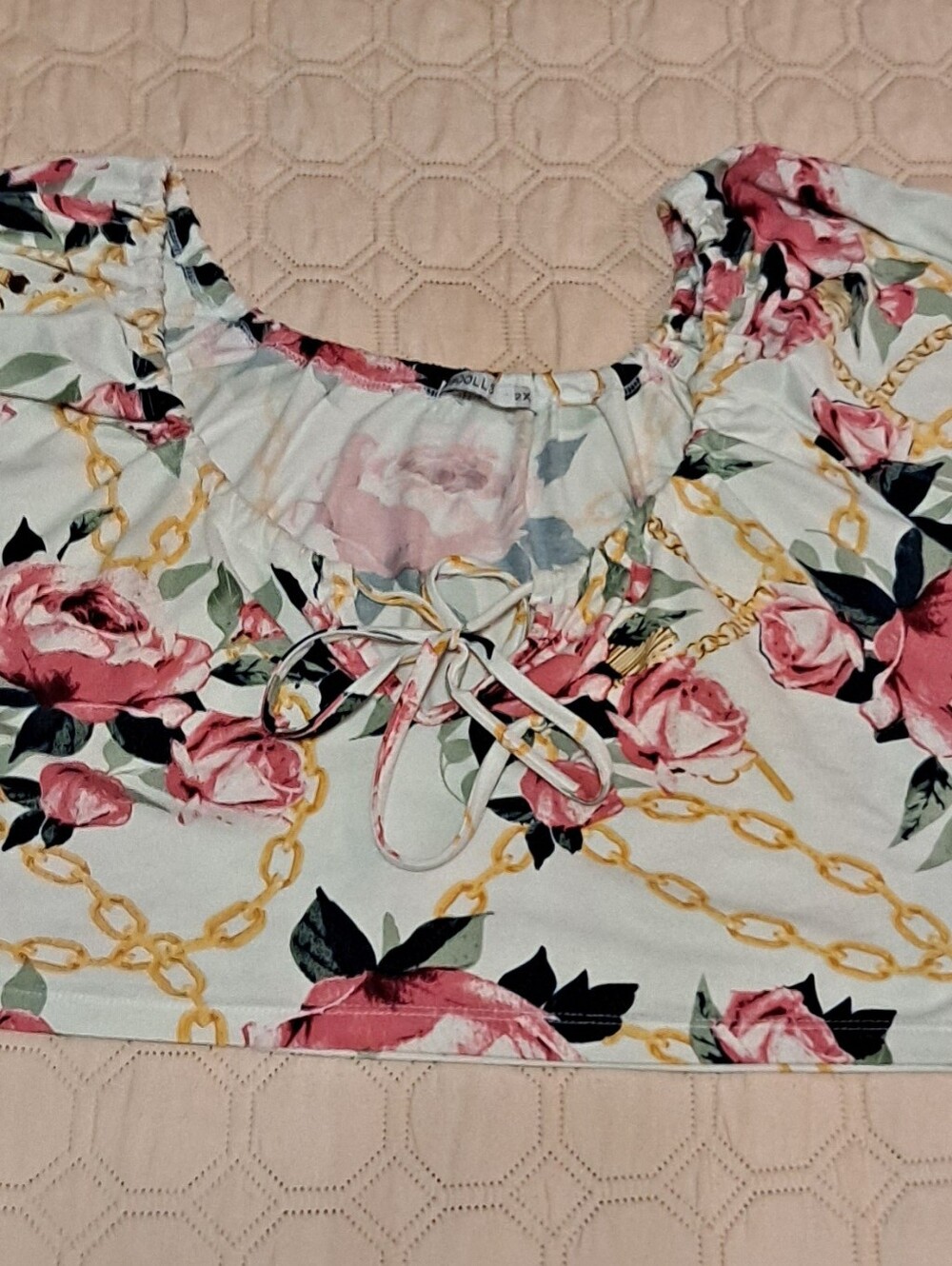 Rebdoll Floral Tie-Front Women’s Top - Pink Rose Print 2X